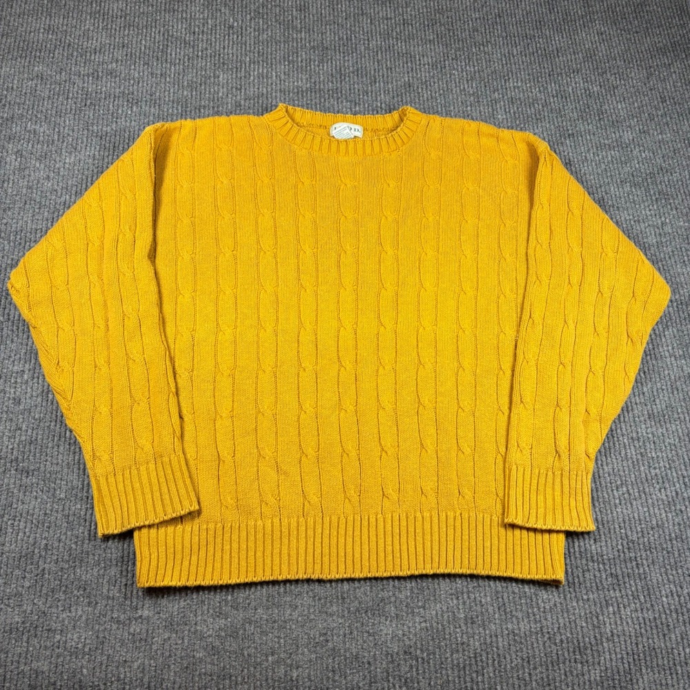 Izod Sweater Mens M Cable Knit Yellow Mustard 100% Cotton Made in USA Vintage